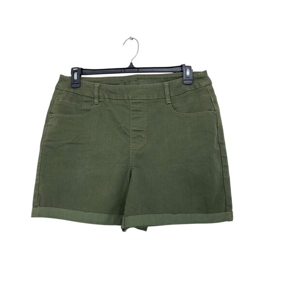 Time And Tru Womens HAND MADE CUT Green Midi Rise Shorts Size L Cotton Blend - Picture 9 of 9